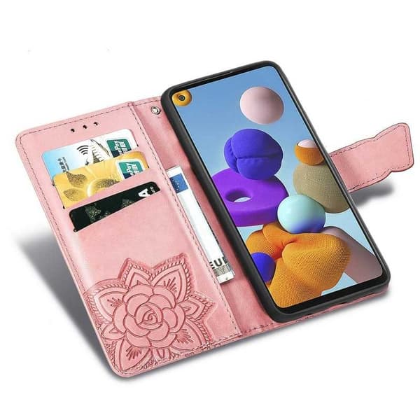 Samsung A21s tegnebog etui PU læder 4-LOMMES Motiv Sommerfugl
