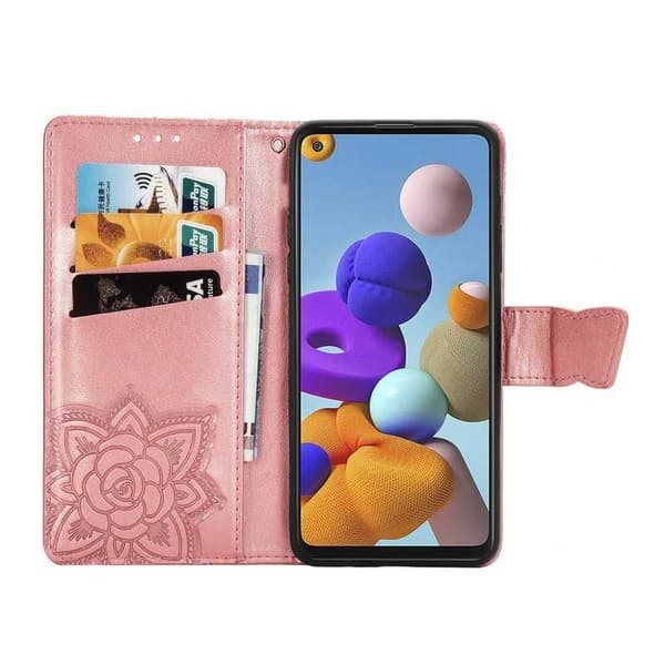 Samsung A21s tegnebog etui PU læder 4-LOMMES Motiv Sommerfugl
