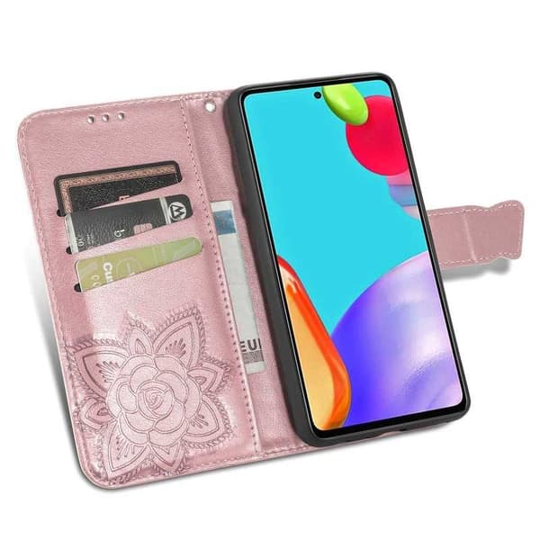 Samsung A72 4G / 5G pung etui PU læder 4-LOMMES Motiv Sommerfugl