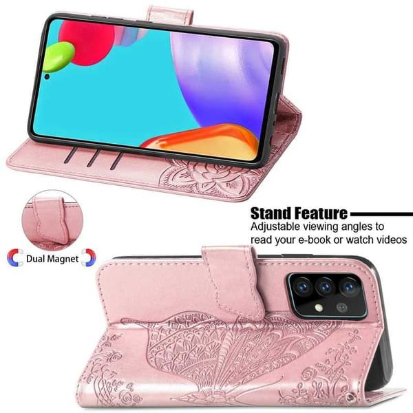 Samsung A72 4G / 5G pung etui PU læder 4-LOMMES Motiv Sommerfugl