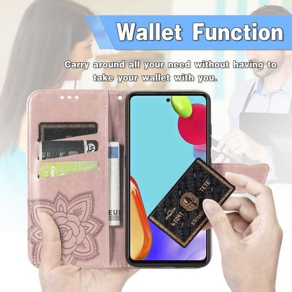 Samsung A72 4G / 5G pung etui PU læder 4-LOMMES Motiv Sommerfugl