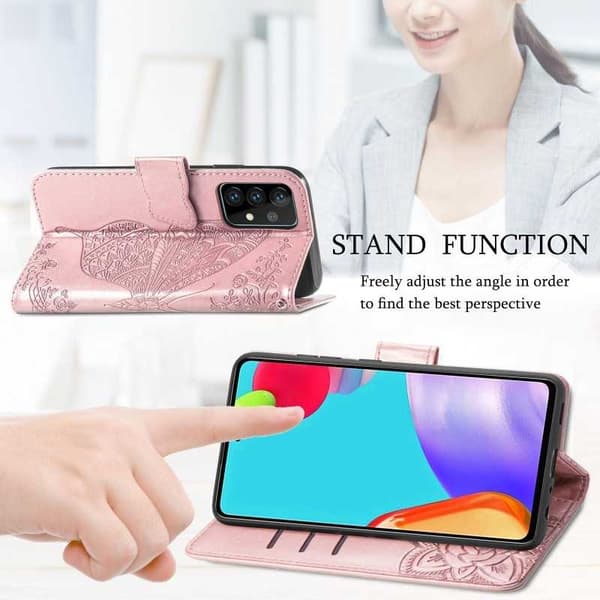 Samsung A72 4G / 5G pung etui PU læder 4-LOMMES Motiv Sommerfugl