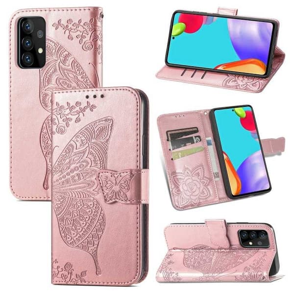 Samsung A72 4G / 5G pung etui PU læder 4-LOMMES Motiv Sommerfugl