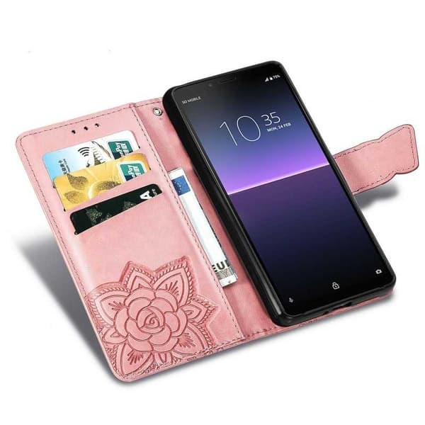 Xperia 10 II Plånboksfodral PU-Läder 4-FACK Motiv Fjäril