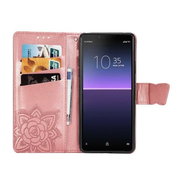 Xperia 10 II Plånboksfodral PU-Läder 4-FACK Motiv Fjäril