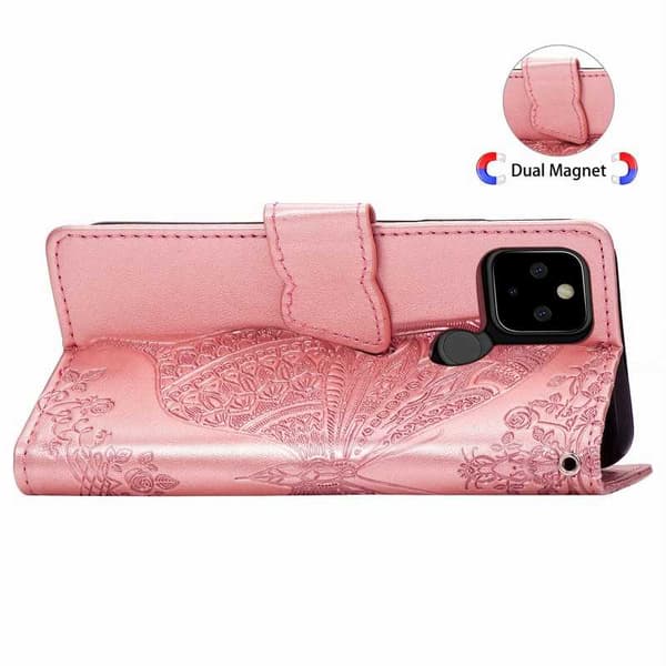 Google Pixel 5 Wallet Case PU-læder 4-BAG Motiv Butterfly
