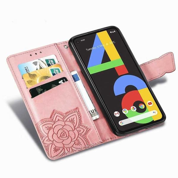 Google Pixel 4a 4G Wallet Case PU Læder 4-BAG Motiv Butterfly