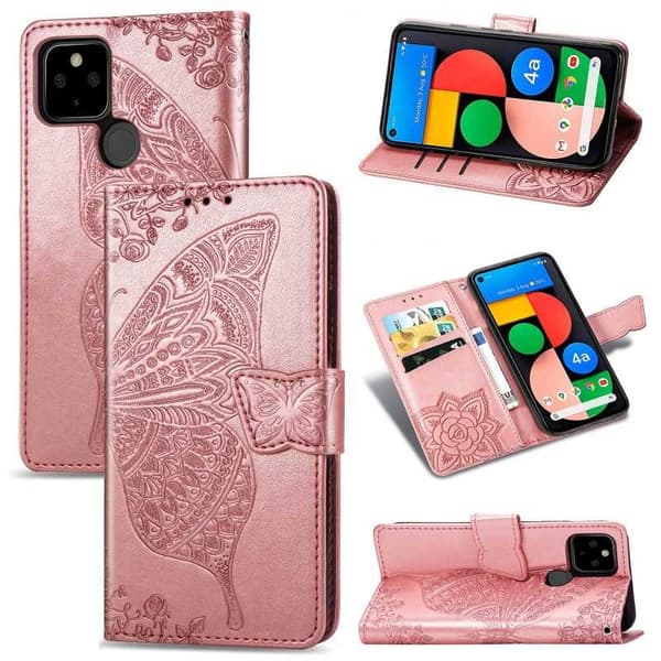 Google Pixel 4a 5G Wallet Case PU Læder 4-BAG Motiv Butterfly