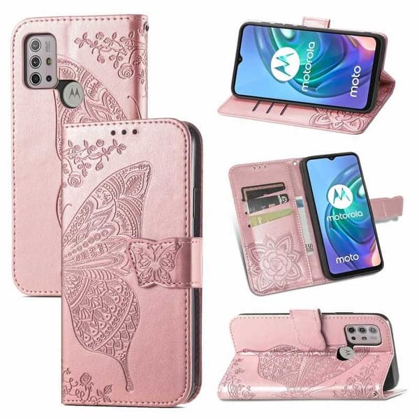 Motorola G10 & G30 Plånboksfodral PU-Läder 4-FACK Motiv Fjäril