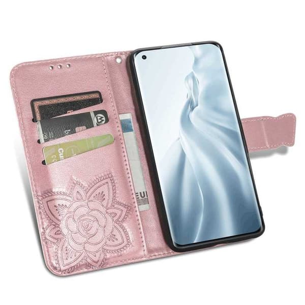 Xiaomi Mi 11 Pung Etui PU Læder 4-LOMMES Motiv Sommerfugl