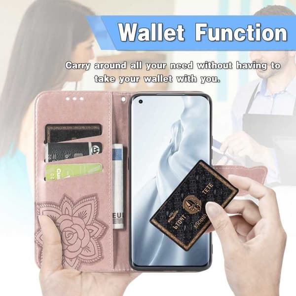 Xiaomi Mi 11 Pung Etui PU Læder 4-LOMMES Motiv Sommerfugl