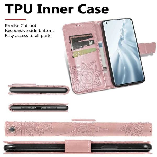 Xiaomi Mi 11 Pung Etui PU Læder 4-LOMMES Motiv Sommerfugl
