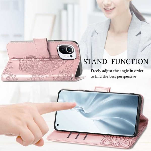 Xiaomi Mi 11 Pung Etui PU Læder 4-LOMMES Motiv Sommerfugl