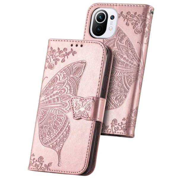 Xiaomi Mi 11 Pung Etui PU Læder 4-LOMMES Motiv Sommerfugl