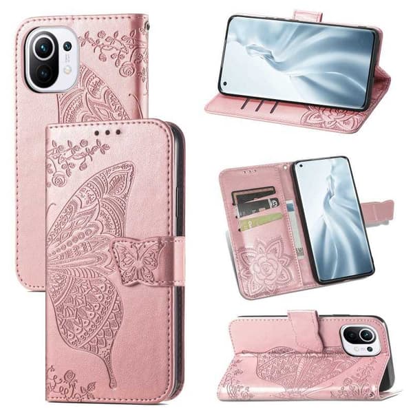 Xiaomi Mi 11 Pung Etui PU Læder 4-LOMMES Motiv Sommerfugl