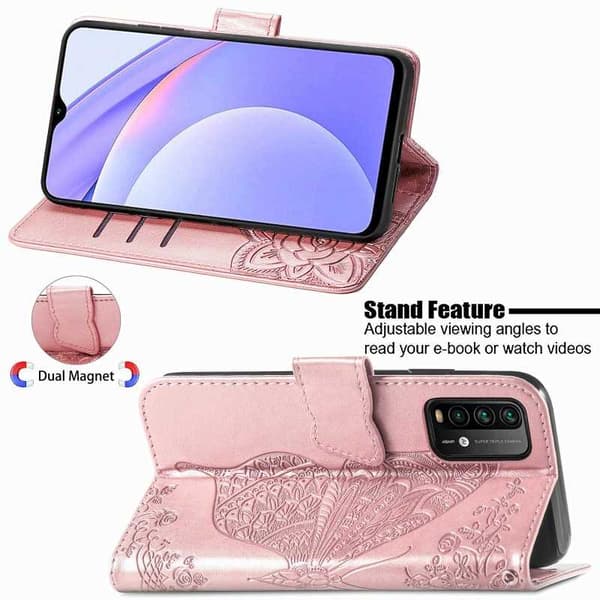 Xiaomi Redmi Note 9 tegnebog etui PU læder 4-LOMMES motiv sommerfugl