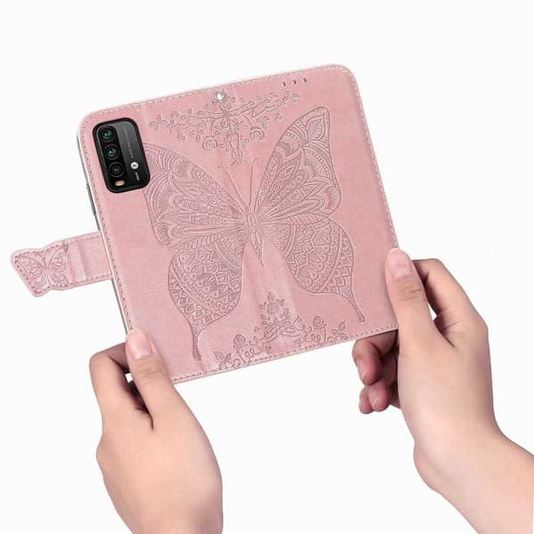 Xiaomi Redmi Note 9 tegnebog etui PU læder 4-LOMMES motiv sommerfugl