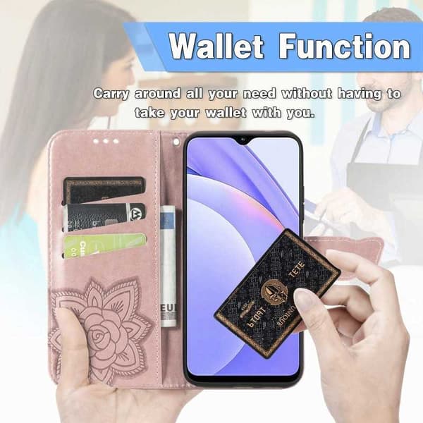 Xiaomi Redmi Note 9 tegnebog etui PU læder 4-LOMMES motiv sommerfugl