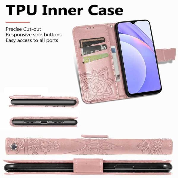 Xiaomi Redmi Note 9 tegnebog etui PU læder 4-LOMMES motiv sommerfugl