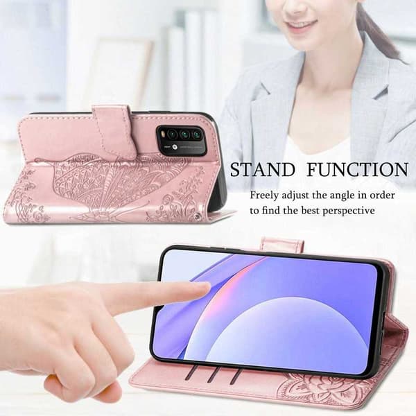 Xiaomi Redmi Note 9 tegnebog etui PU læder 4-LOMMES motiv sommerfugl