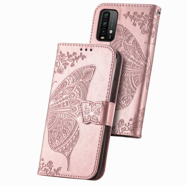 Xiaomi Redmi Note 9 tegnebog etui PU læder 4-LOMMES motiv sommerfugl