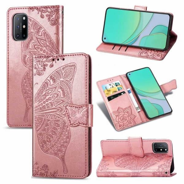 OnePlus 8T Pung-etui PU-læder 4-LOMMES Motiv Butterfly