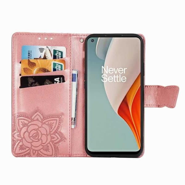 OnePlus Nord N100 Plånboksfodral PU-Läder 4-FACK Motiv Fjäril