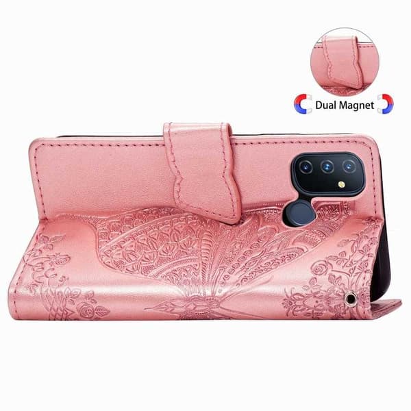 OnePlus Nord N100 Plånboksfodral PU-Läder 4-FACK Motiv Fjäril