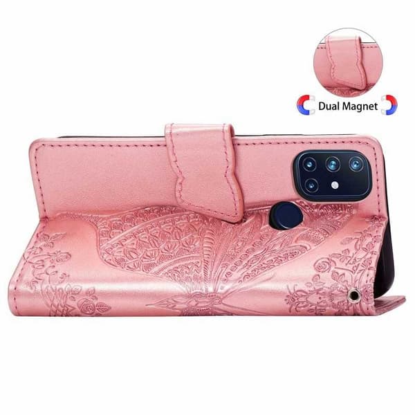 OnePlus Nord N10 pung etui PU læder 4-LOMMES motiv sommerfugl