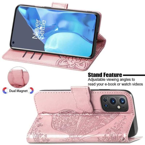 OnePlus 9 Pro -lompakkokotelo, PU-nahkainen 4-POCKET Motif Butterfly