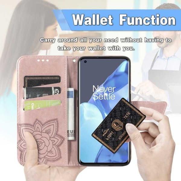 OnePlus 9 Pro -lompakkokotelo, PU-nahkainen 4-POCKET Motif Butterfly
