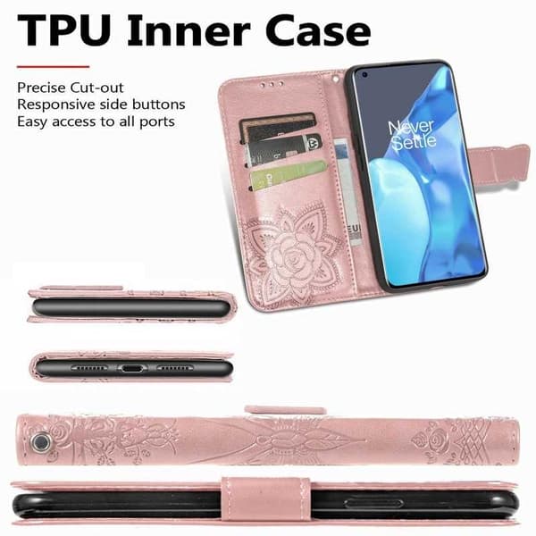 OnePlus 9 Pro -lompakkokotelo, PU-nahkainen 4-POCKET Motif Butterfly