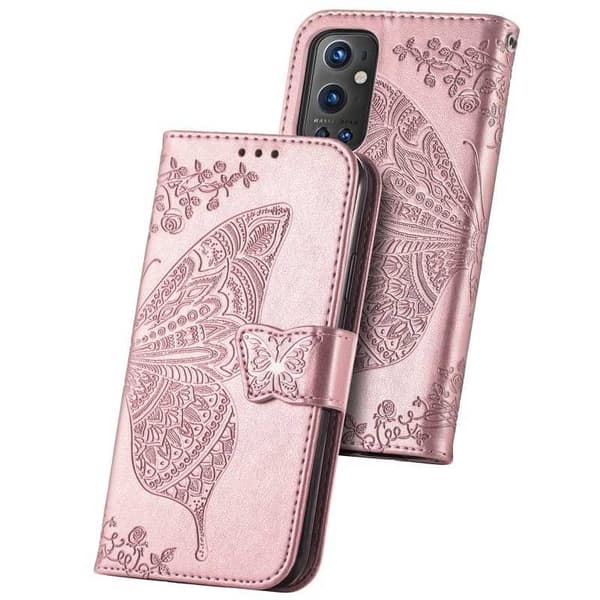 OnePlus 9 Pro -lompakkokotelo, PU-nahkainen 4-POCKET Motif Butterfly