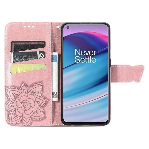 OnePlus Nord CE 5G pungetui PU-læder 4-LOMMES Motiv sommerfugl