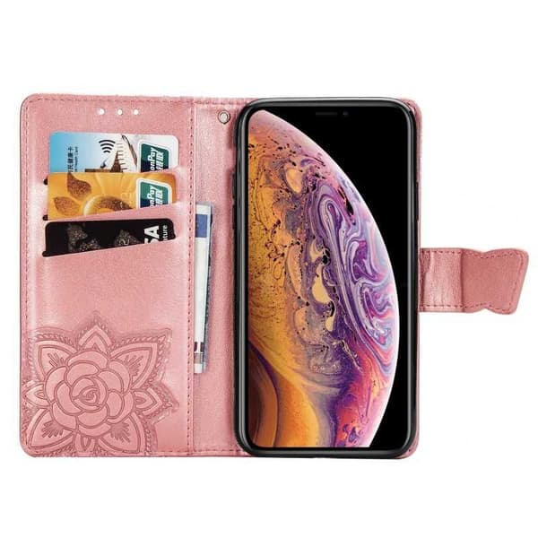 iPhone X / XS Plånboksfodral PU-Läder 4-FACK Motiv Fjäril