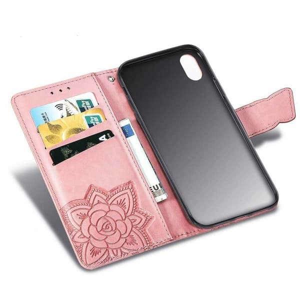iPhone X / XS Plånboksfodral PU-Läder 4-FACK Motiv Fjäril