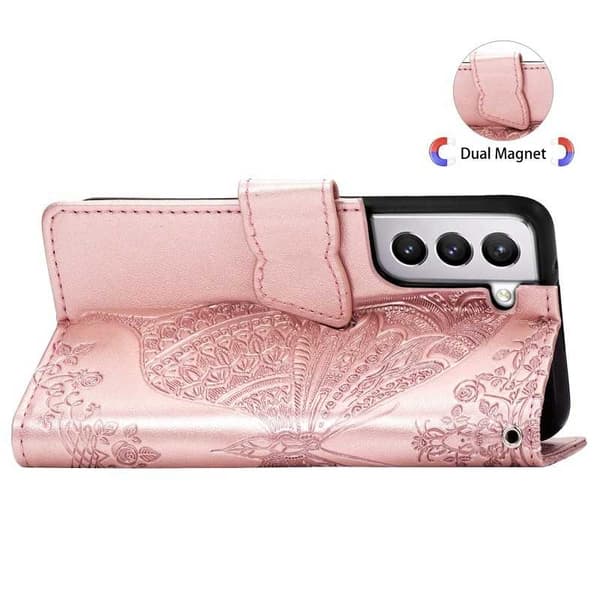 Samsung S21 Pung Etui PU Læder 4-LOMMES Motiv Sommerfugl