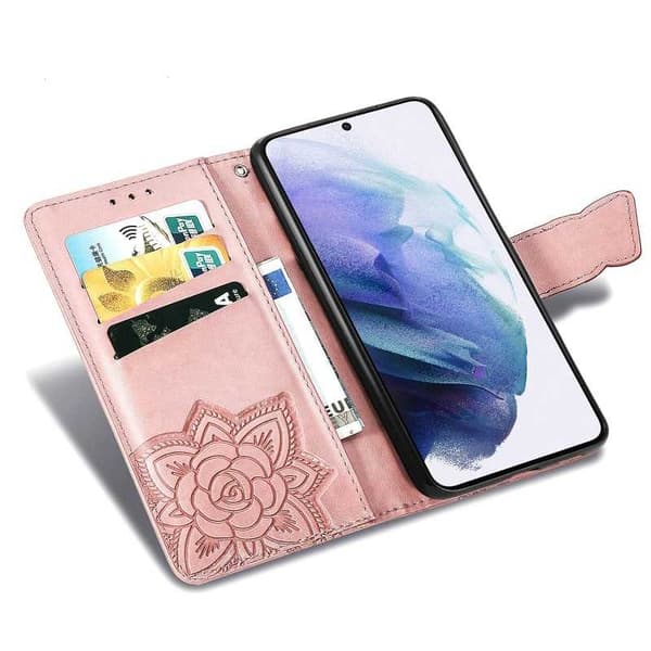 Samsung S21 Pung Etui PU Læder 4-LOMMES Motiv Sommerfugl