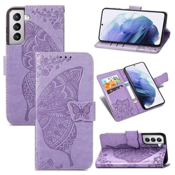 Samsung S21 Pung Etui PU Læder 4-LOMMES Motiv Sommerfugl