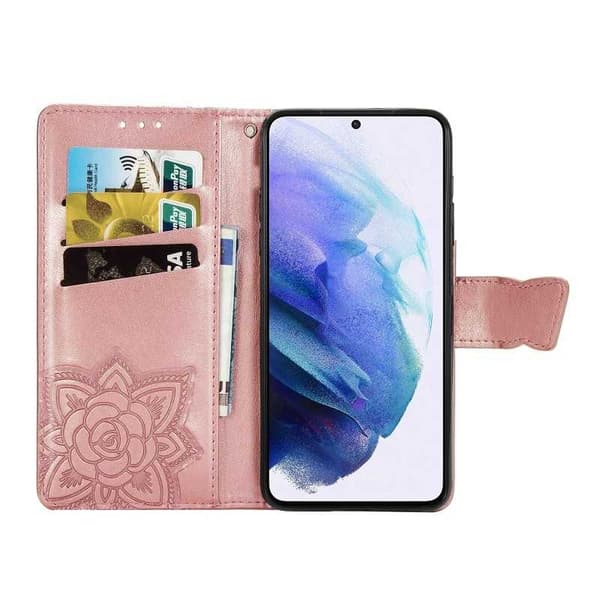 Samsung S21 Pung Etui PU Læder 4-LOMMES Motiv Sommerfugl