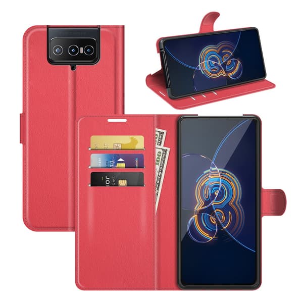 Asus Zenfone 8 Flip Kotelo Litchi Punainen