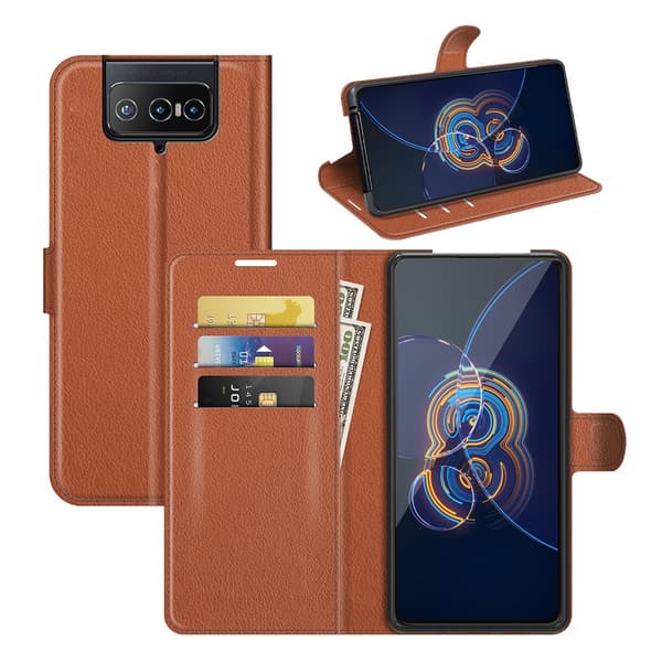 Asus Zenfone 8 Flip Kotelo Litchi Ruskea