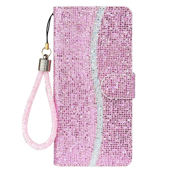 iPhone 13 Pro Kotelo Glitter Stripe Vaaleanpunainen