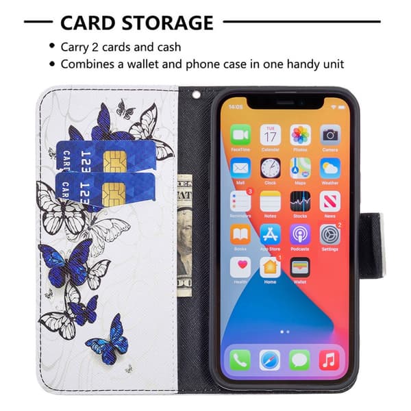 iPhone 13/iPhone 13 Pro Kotelo Aihe Sininen Ja Valkoiset Perhoset.