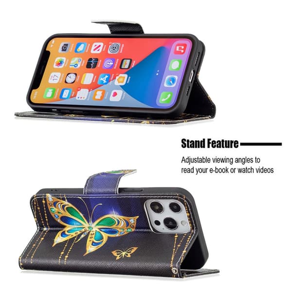 iPhone 13/iPhone 13 Pro Kotelo Aihe Glitter Perhoset