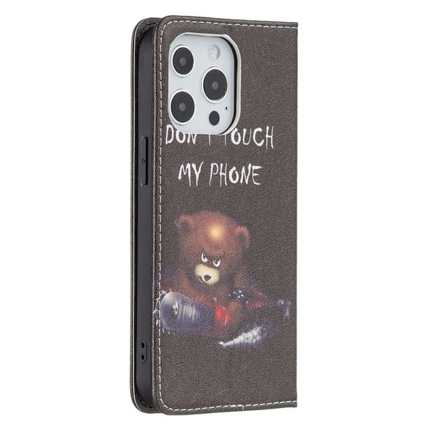 iPhone 13/iPhone 13 Pro Kotelo Flip Aihe Don't Touch My Phone Moottorisaha