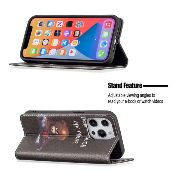 iPhone 13/iPhone 13 Pro Kotelo Flip Aihe Don't Touch My Phone Moottorisaha