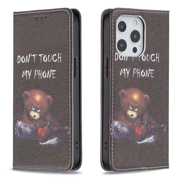 iPhone 13/iPhone 13 Pro Kotelo Flip Aihe Don't Touch My Phone Moottorisaha