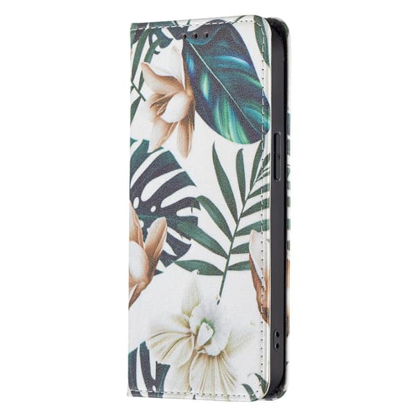 iPhone 13/iPhone 13 Pro Kotelo Flip Aihe Lehdet Ja Kukat