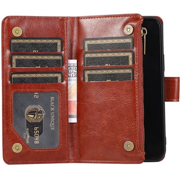 Dubbelflip Zipper 9-kort Apple iPhone 13 mini : Färg - Brun